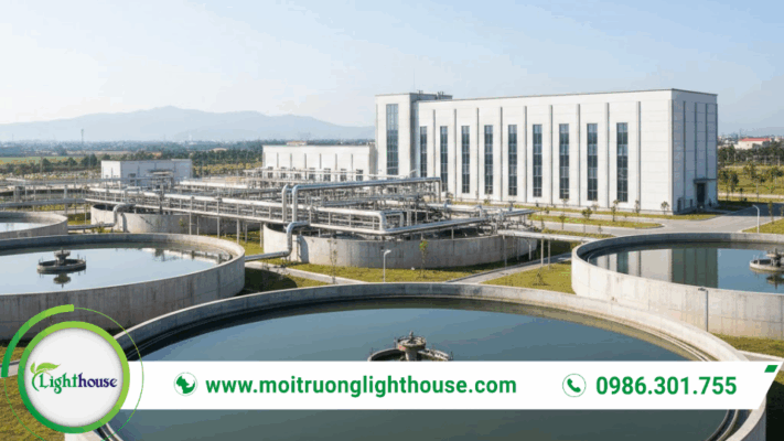 Nhà máy xử lý nước cấp sinh hoạt với bể lắng và khu lọc nước sạch