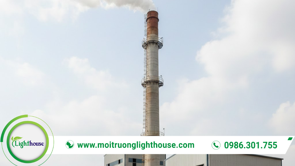 Ống khói lò hơi tại nhà máy được theo dõi bằng quan trắc khí thải lò hơi để kiểm soát nồng độ bụi và khí độc.