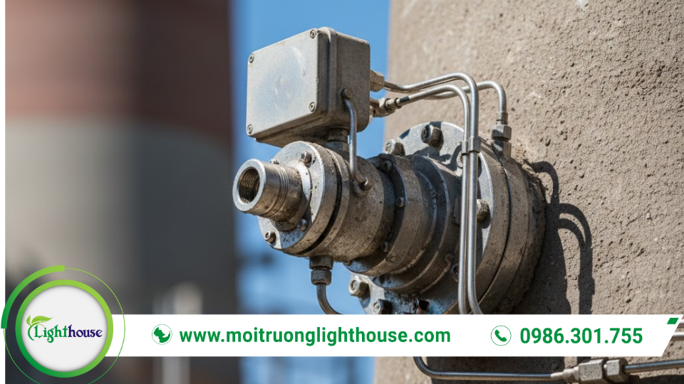 Hệ thống quan trắc khí thải tự động: Giải pháp tối ưu cho môi trường 2 Hệ thống quan trắc khí thải tự động với đầu dò lấy mẫu và cảm biến đo nồng độ khí thải tại ống khói.