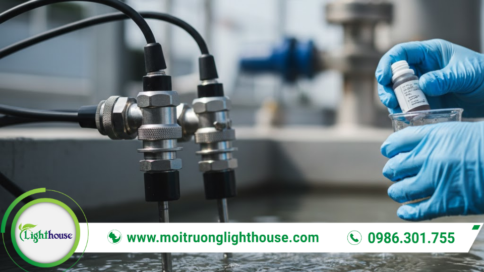 Hệ Thống Quan Trắc Nước Thải Tự Động - Giải Pháp Hiện Đại Cho Quản Lý Môi Trường 2 Hệ thống quan trắc nước thải tự động: cảm biến và đầu lấy mẫu đo pH, DO, TSS/COD phục vụ theo dõi thời gian thực.