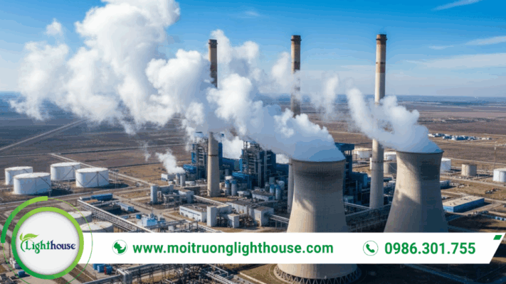 ALT: “Quan trắc khí thải tự động tại nhà máy công nghiệp giúp giám sát liên tục nồng độ khí thải từ ống khói.