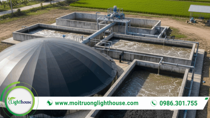 Hệ thống xử lý nước thải chăn nuôi tại trang trại giúp giảm ô nhiễm môi trường và bảo vệ nguồn nước.