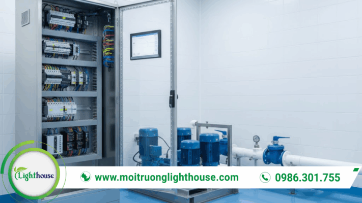 Tủ điện xử lý nước thải điều khiển hệ thống bơm, thổi khí và giám sát vận hành