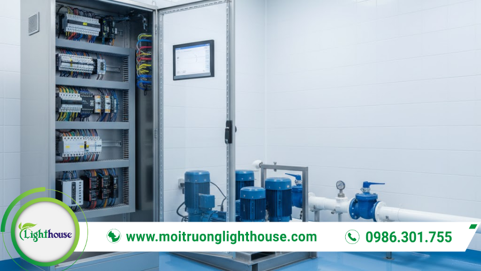 Tủ điện xử lý nước thải điều khiển hệ thống bơm, thổi khí và giám sát vận hành