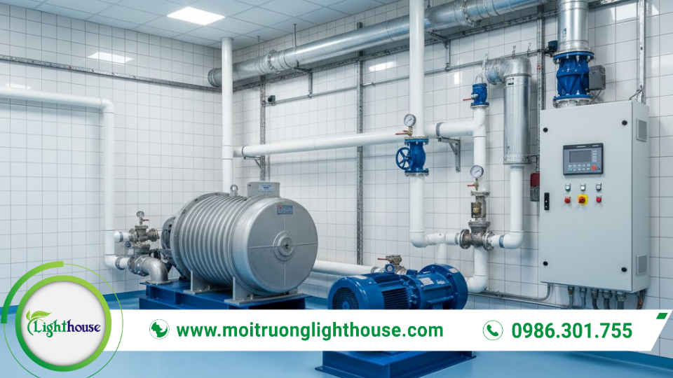 Máy thổi khí trong xử lý nước thải cung cấp oxy cho bể hiếu khí và bùn hoạt tính