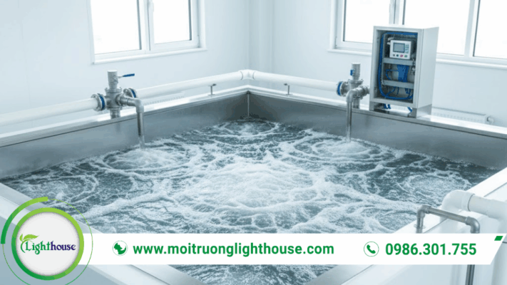 Bể hiếu khí trong xử lý nước thải với hệ thống sục khí giúp phân hủy chất hữu cơ hiệu quả