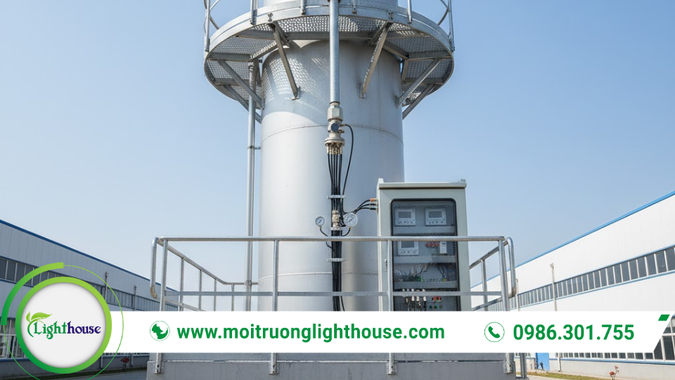 Thiết bị quan trắc và tủ điều khiển tại hệ thống xử lý khí thải công nghiệp sau xử lý.