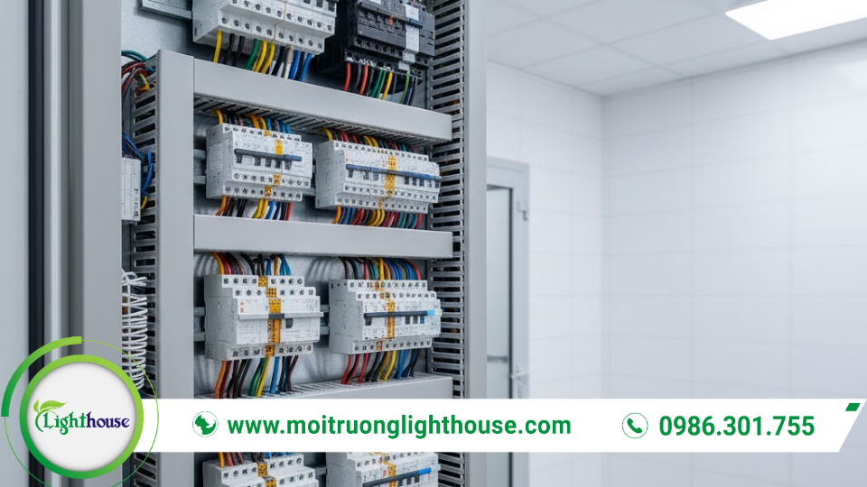 PLC và HMI trong tủ điện xử lý nước thải giúp tự động hóa và hiển thị cảnh báo