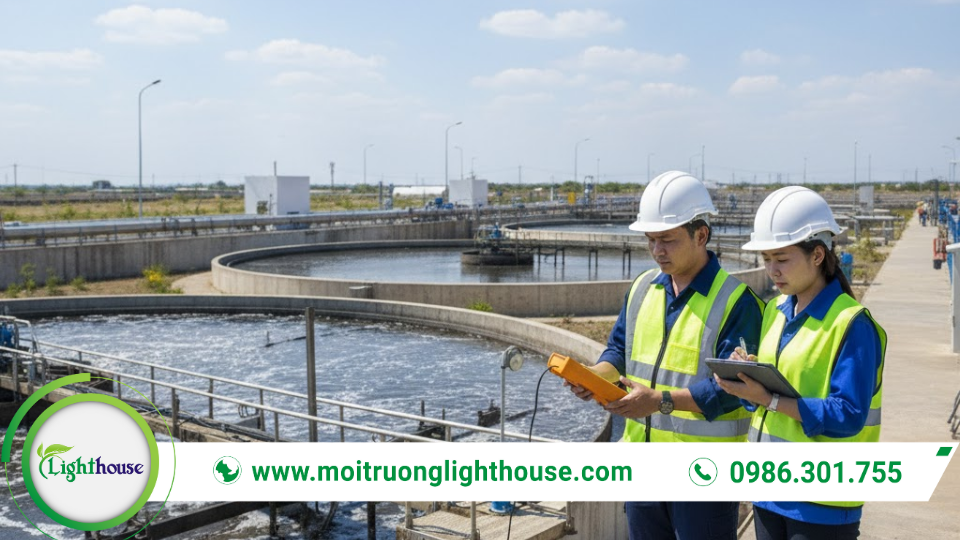 Công ty tư vấn môi trường thực hiện khảo sát hiện trường và đánh giá các yếu tố môi trường tại dự án.