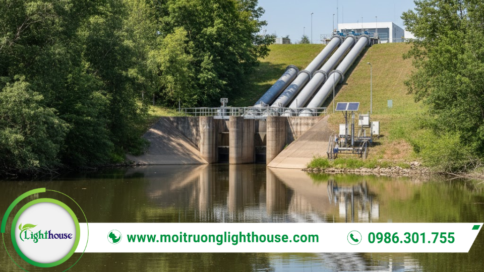 Khu vực lấy nước mặt đầu vào cho quy trình xử lý nước cấp trước khi đưa vào nhà máy.
