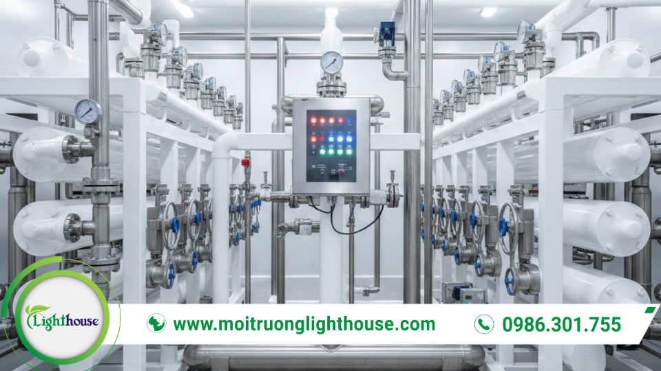 Hệ thống màng lọc RO trong xử lý nước cấp hiện đại giúp loại bỏ muối và chất hòa tan.
