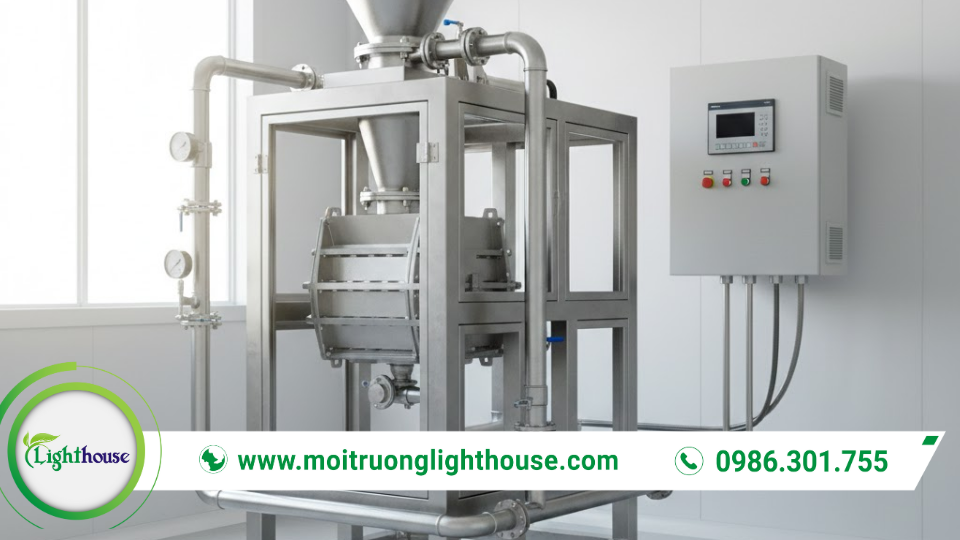 Máy ép bùn xử lý nước thải: Nguyên lý, ứng dụng và lợi ích 2 Máy ép bùn xử lý nước thải dạng trục vít với thiết kế kín, vận hành tự động, phù hợp cho bùn sinh học và nước thải sinh hoạt.