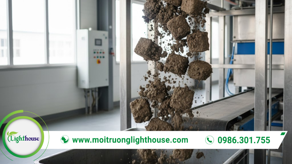 Máy ép bùn xử lý nước thải: Nguyên lý, ứng dụng và lợi ích 3 Bùn sau ép từ máy ép bùn xử lý nước thải có độ ẩm thấp, dễ thu gom và vận chuyển để xử lý theo quy định môi trường.