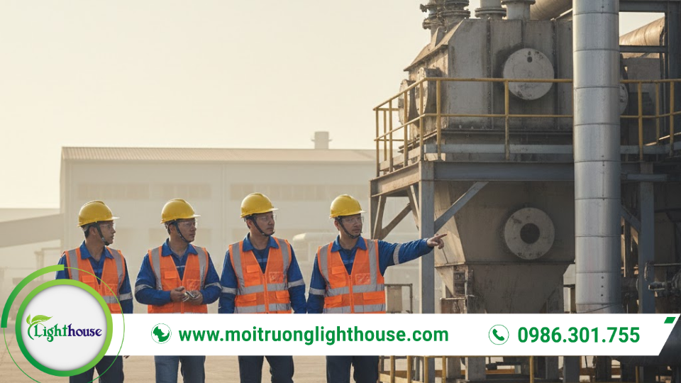 Đội ngũ chuyên gia Môi Trường Lighthouse khảo sát và tư vấn hệ thống xử lý khí thải tại nhà máy công nghiệp