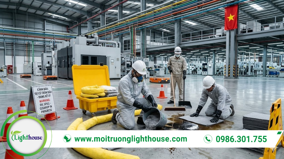 Giải pháp ứng phó môi trường sự cố tràn dầu bảo vệ doanh nghiệp toàn diện 3 thiết bị ứng phó môi trường sự cố tràn dầu trong nhà máy công nghiệp
