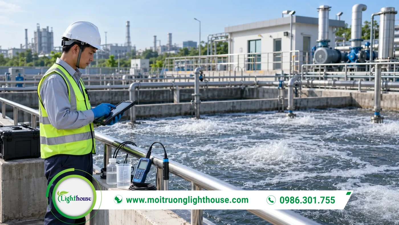 Bể xử lý sinh học trong trạm xử lý nước thải đang vận hành