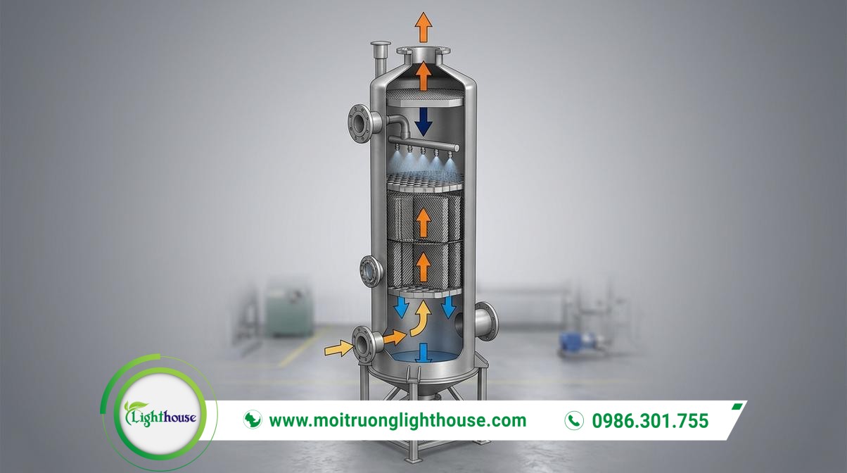 Nguyên lý tháp hấp thụ khí thải hoạt động thế nào? 01