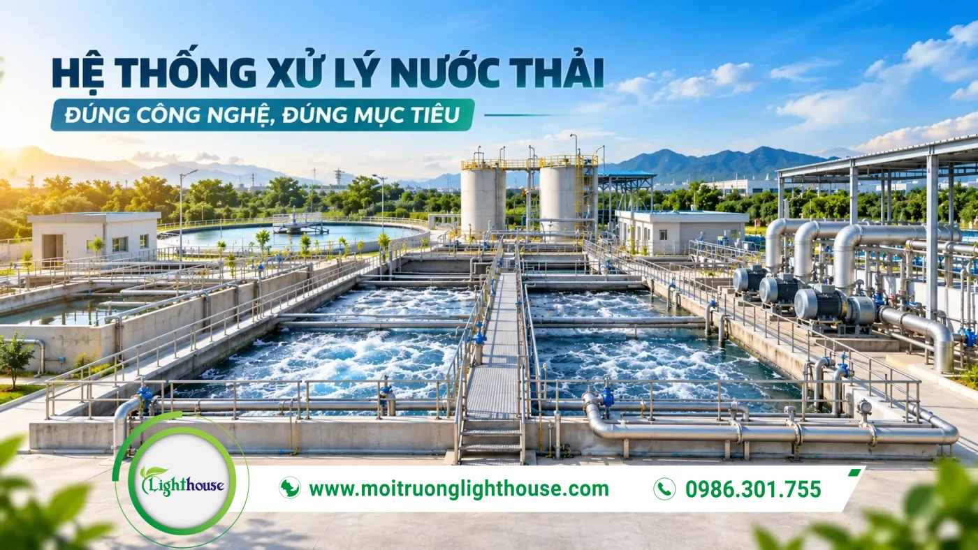 Hệ thống xử lý nước thải với cụm bể và thiết bị tại nhà máy