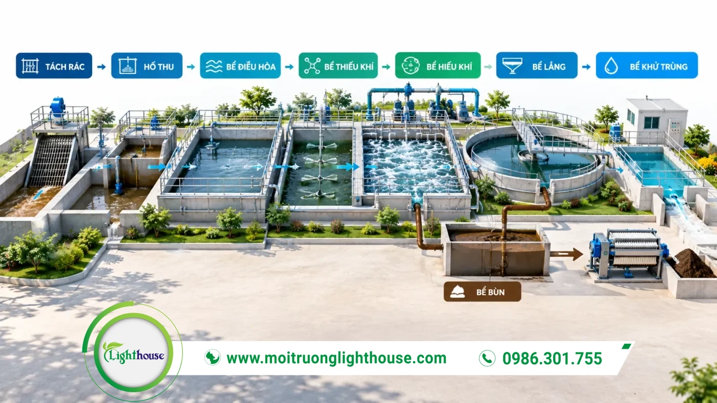 Sơ đồ các hạng mục trong hệ thống XLNT