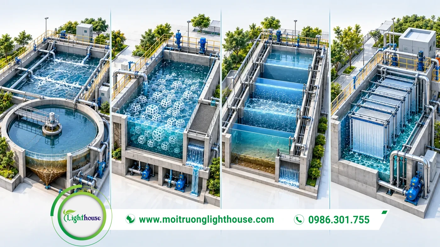 So sánh công nghệ Aerotank, MBBR, SBR và MBR trong xử lý nước thải sinh hoạt